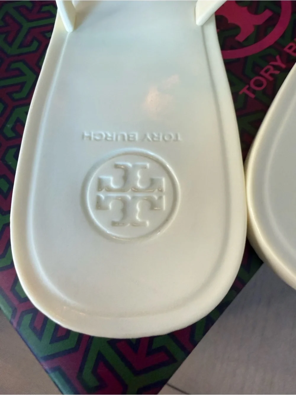 Tory Burch White Miller Logo Thong Sandals with Gold Medallion